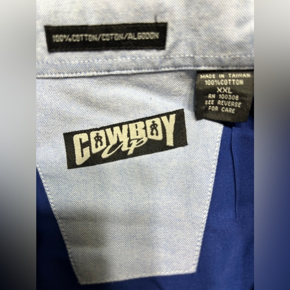 Cowboy Up Blue Men’s Rodeo Button Down Shirt 100% Cotton-Size XXL-Embroidered - Picture 5 of 5